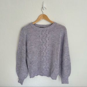 Francesca’s Courtney Pointelle Balloon Sleeve Cable Knit Lavender Sweater